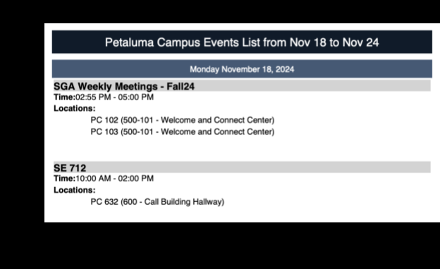 Weekly campus events schedule shared by both groups.